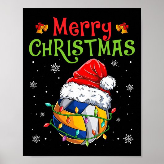 Grappig Vrolijk Kerst Volleybal Santa Hat Xmas Li Poster (Voorkant)