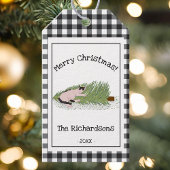 Grappig vrolijk kerstfeest! Cat vs Tree B & W Ging Cadeaulabel