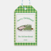 Grappig vrolijk kerstfeest! Cat vs Tree Green Ging Cadeaulabel (Achterkant)
