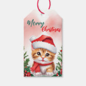 Grappig Vrolijk Kerstkrans Schattige Cat Kitten Sa Cadeaulabel (Voorkant)