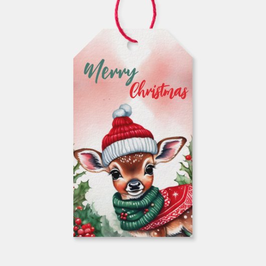Grappig Vrolijk Kerstkrans Schattige Fawn Deer San Cadeaulabel (Achterkant)