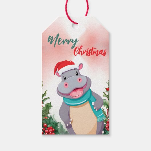 Grappig Vrolijk Kerstkrans Schattige HIPPO santa Cadeaulabel (Voorkant)