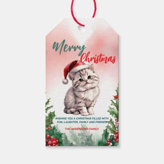 Grappig Vrolijk Kerstkrans Schattige Kattenkatje Cadeaulabel (Voorkant)