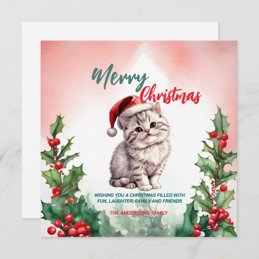 Grappig Vrolijk Kerstkrans Schattige Kattenkatje Feestdagenkaart (Voorkant / Achterkant)