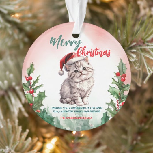 Grappig Vrolijk Kerstkrans Schattige Kattenkatje Ornament (Boom)