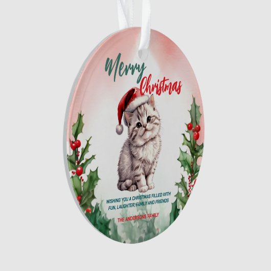 Grappig Vrolijk Kerstkrans Schattige Kattenkatje Ornament (voorkant)