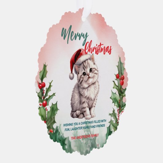 Grappig Vrolijk Kerstkrans Schattige Kattenkatje Ornament Kaart (Rechts)