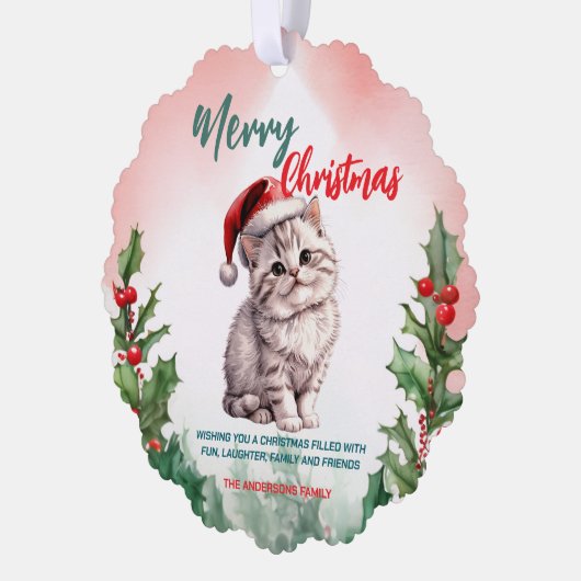 Grappig Vrolijk Kerstkrans Schattige Kattenkatje Ornament Kaart (Links)