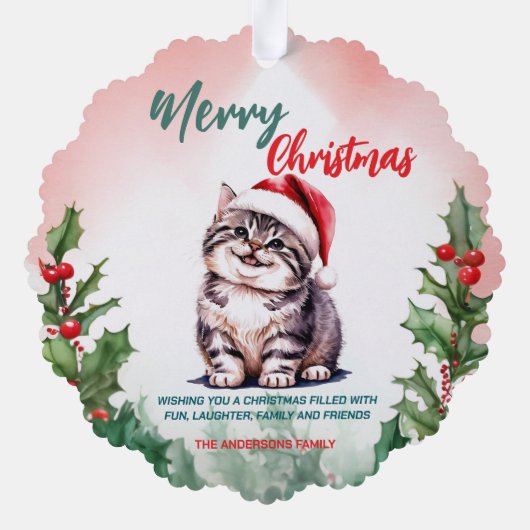 Grappig Vrolijk Kerstkrans Schattige Kattenkatje Ornament Kaart (Achterkant)