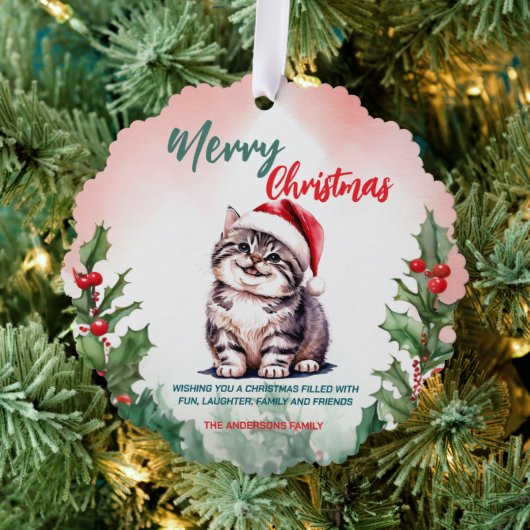 Grappig Vrolijk Kerstkrans Schattige Kattenkatje Ornament Kaart (Insitu (Drie))