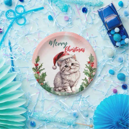 Grappig Vrolijk Kerstkrans Schattige Kattenkatje Papieren Bordje (Feest)