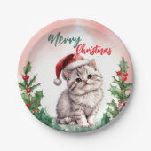 Grappig Vrolijk Kerstkrans Schattige Kattenkatje Papieren Bordje (Voorkant)
