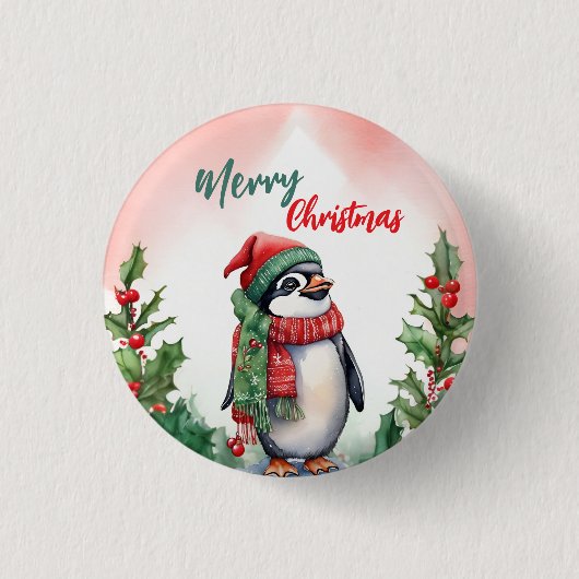 Grappig Vrolijk Kerstkrans Schattigee pinguïn zee Ronde Button 3,2 Cm (Voorkant)