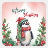 Grappig Vrolijk Kerstkrans Schattigee pinguïn zee Vierkante Sticker (Voorkant)