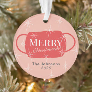 Grappig Vrolijk Kerstmasker Roze Foto Vakantie Ornament