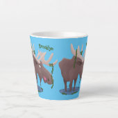 Grappig vrolijke cartoon illustratie latte mok (Voorkant)