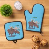 Grappig vrolijke cartoon illustratie ovenwant & pannenlap set (Top down)