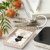 Grappig Vrouw Cartoon Grijs Haar Cruise Tropisch Sleutelhanger (Voorkant Rechts)