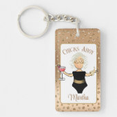 Grappig Vrouw Cartoon Grijs Haar Cruise Tropisch Sleutelhanger (Voorkant)