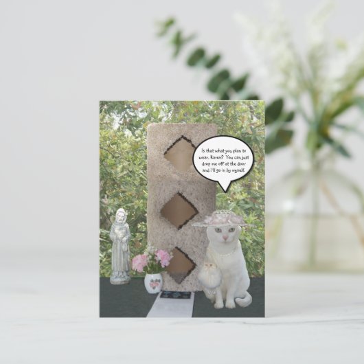 Grappig Vrouw Cat Meme Aankondigingskaart (Staand voorkant)