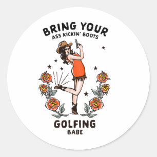 Grappig Vrouwen Golf Shirt Cowgirl Golfen Babe Gif Ronde Sticker