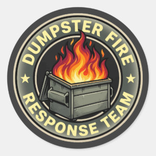 Grappig vuilcontainer brand responsteam ronde sticker