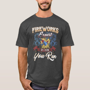 Grappig vuurwerk expert run als ik keepsake gag t-shirt
