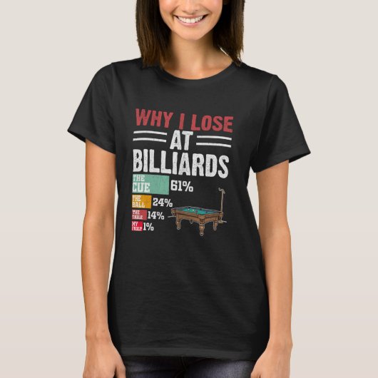Grappig Waarom ik verlies met biljarten Pool spele T-shirt (Voorkant)
