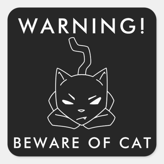 Grappig waarschuwingsteken | Angry Cat Logo Vierkante Sticker (Voorkant)