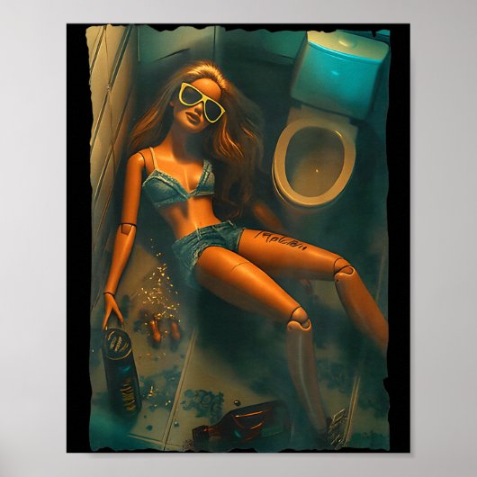 Grappig Walgelijk Poppengezicht Drinkende Meme Poster (Voorkant)