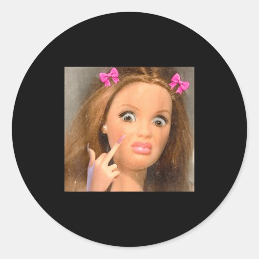 Grappig Walgelijk Poppengezicht Meme Ronde Sticker (Voorkant)