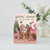 Grappig wandelen rond de kerstboom feestdagenkaart (Staand voorkant)