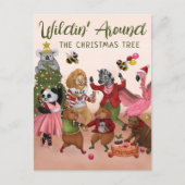 Grappig wandelen rond de kerstboom feestdagenkaart (Voorkant)