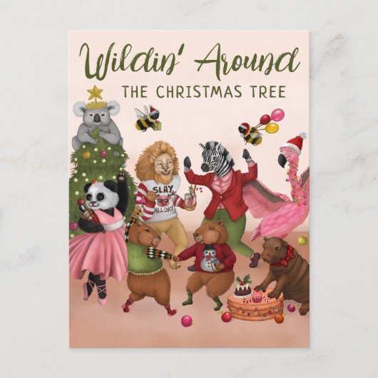 Grappig wandelen rond de kerstboom feestdagenkaart (Voorkant)