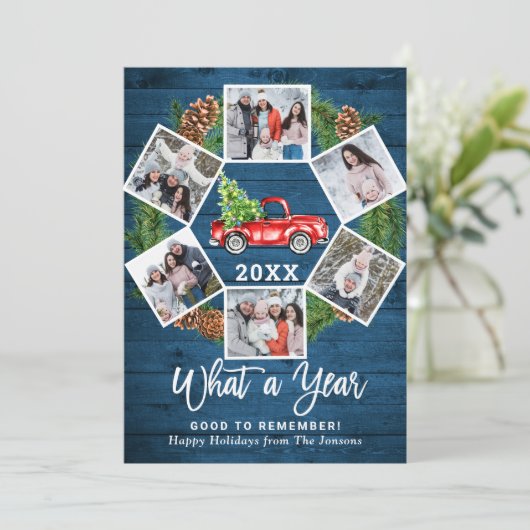 Grappig wat een jaar 2021 met Kerstmis Red Truck 6 Feestdagenkaart (Staand voorkant)