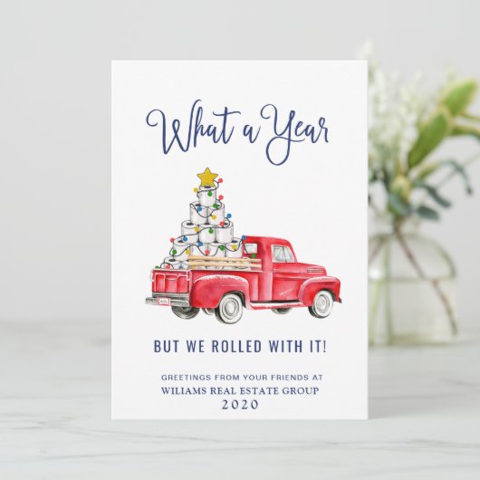 Grappig Wat een Jaar Kerst Bedrijf Feestdagenkaart (Staand voorkant)