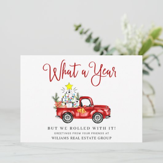 Grappig Wat een Jaar Kerstmis Bedrijfs- Feestdagenkaart (Staand voorkant)