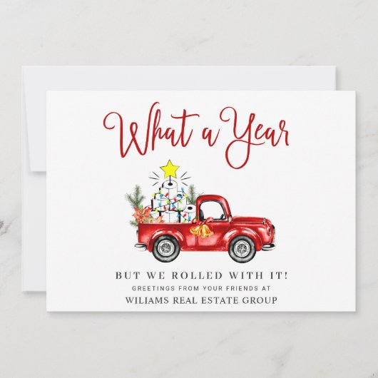 Grappig Wat een Jaar Kerstmis Zakelijk Feestdagenkaart (Voorkant)