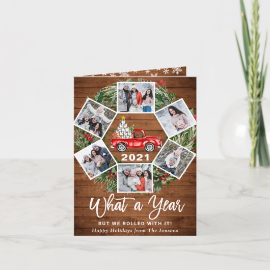 Grappig wat een jaar kerstrood vrachtwagen 6 PHOTO Feestdagen Kaart (Voorkant)