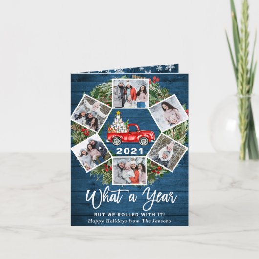 Grappig wat een jaar kerstrood vrachtwagen 6 PHOTO Feestdagen Kaart (Voorkant)