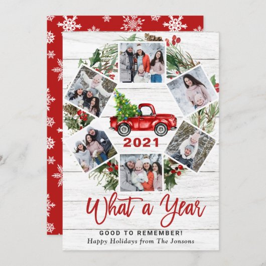 Grappig wat een jaar kerstrood vrachtwagen 6 PHOTO Feestdagenkaart (Voorkant / Achterkant)