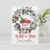 Grappig wat een jaar kerstrood vrachtwagen 6 PHOTO Feestdagenkaart (Staand voorkant)