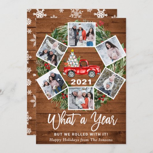Grappig wat een jaar kerstrood vrachtwagen 6 PHOTO Feestdagenkaart (Voorkant / Achterkant)