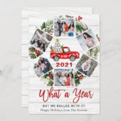 Grappig wat een jaar kerstrood vrachtwagen 6 PHOTO Feestdagenkaart (Voorkant / Achterkant)