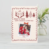 Grappig wat een jaar Multi Photo Christmas Red Feestdagenkaart (Staand voorkant)