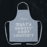 Grappig wat er goed te eten is, blauw.  schort<br><div class="desc">Grappig wat er goed te eten is...  blauw apron</div>