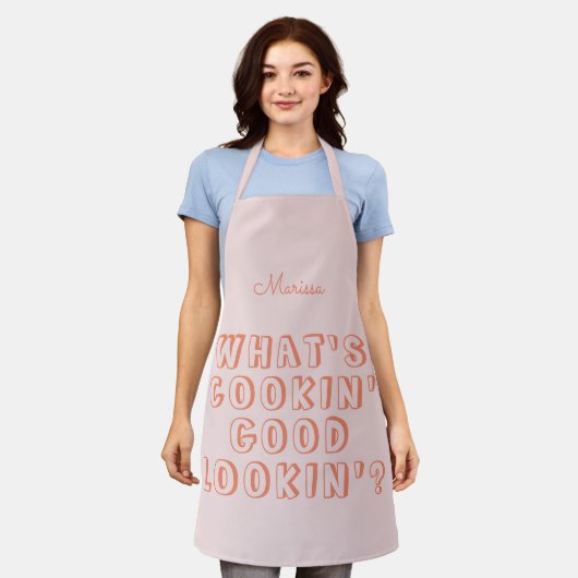 Grappig wat er goed te eten is... roze. schort (Gedragen)