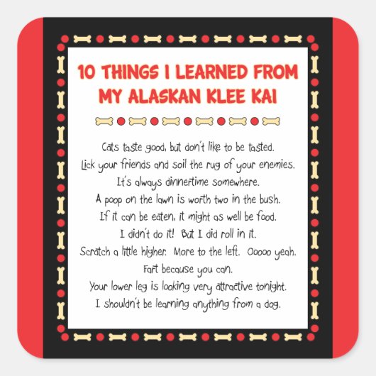 Grappig wat ik geleerd heb van mijn Alaskan Klee K Vierkante Sticker (Voorkant)