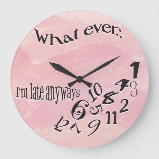 Grappig wat ik ook ben Late Coral Pink Waterverf Grote Klok (Voorkant)