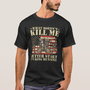 Grappig wat me niet doodt, begin dan te rennen t-shirt